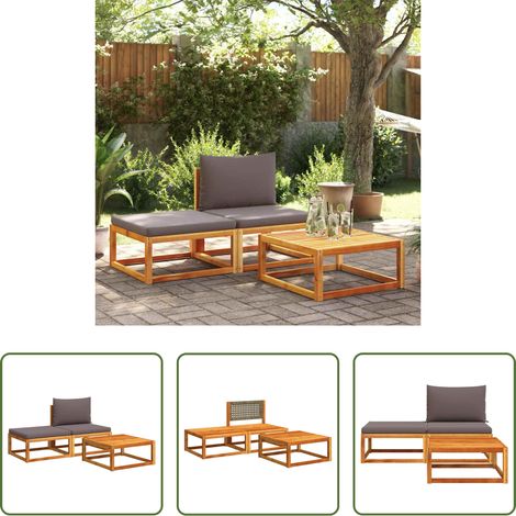 Gartenmöbel - 3-tlg. Gartensofa-Set mit Kissen Holz Akazie & Rattan (1/5)
