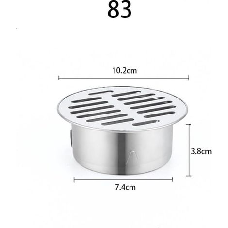 Caniveau à siphon rond et autoportant en acier inoxydable avec bac de récupération et filtre anti-colmatage, adapté aux balcons, terrasses, toits-terrasses, patios et jardins (diamètre 83 mm). (1/4)