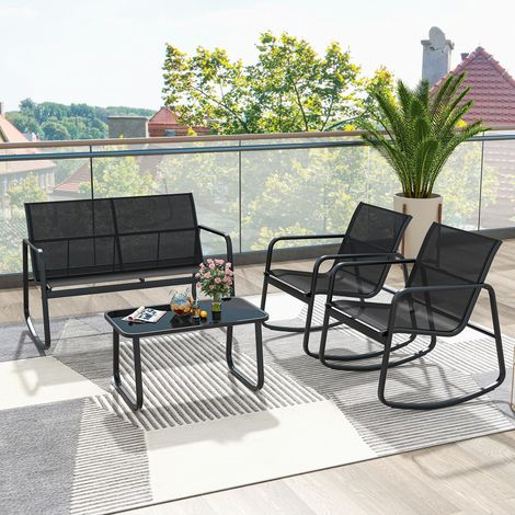 Ensemble de salon de jardin 4 pièces avec table basse, banc de jardin et 2 chaises à bascule, meubles de balcon en textilène avec mouvement à bascule doux, meubles de terrasse, salon de jardin (1/5)
