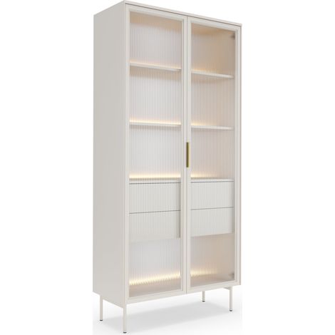 Selsey Lumi - Vitrine mit zwei Schubladen und LED, Taupe, 91 cm (1/5)