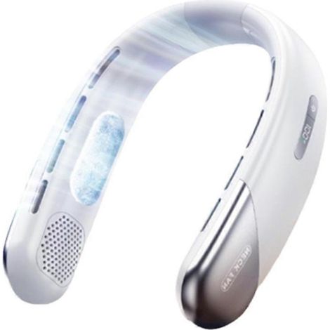 Ventilateur de cou USB portable silencieux 4000 mAh sans pales, affichage numérique LED, 5 vitesses, blanc (1/5)
