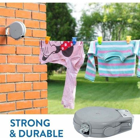 Corde à linge rétractable de 15 m, corde à linge très solide et durable, mécanisme rétractable automatique, facile à installer au mur, étendoir de jardin (1/3)