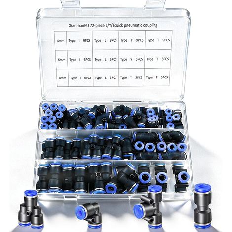 Raccord Pneumatique, 4/6/8 mm, avec T/Y/I/L, 72 Pcs (1/5)