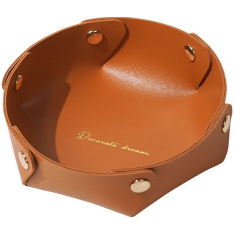 Plateau rond en cuir, plateau de rangement en cuir, plateau à bijoux en simili cuir, plateau de rangement pour pièces de monnaie pour clés, montres, fournitures de bureau, bijoux(orange) (1/5)