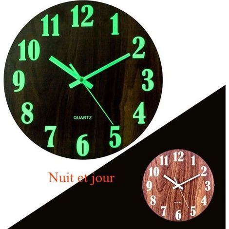 horloge murale WOVTE horloge murale silencieuse vintage sans bruits de tic-tac Brillant dans le noir ø 30cm (1/4)