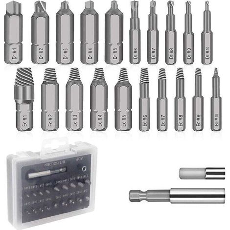 Kit d'extraction de vis cassées 22 pièces, outil de retrait de vis cassées pour vis ou boulons cassés de 2 à 12 mm SE22 (1/4)