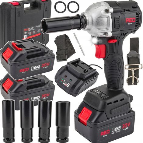 Llave de impacto inalámbrica sin escobillas para destornillador de ruedas, 2 baterías de 20 V y 4 Ah de iones de litio.