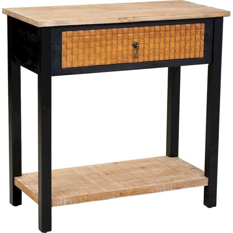 Console d'entrée contemporaine métal et bois avec tiroir - Bois naturel et noir profond (1/5)