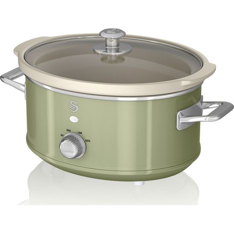 SWAN SF17021GNEU Retro Olla Cocción Lenta, 3,5L, Recipiente Extraíble Antiadherente Cerámica Libre PFOA, Vintage 200W Verde