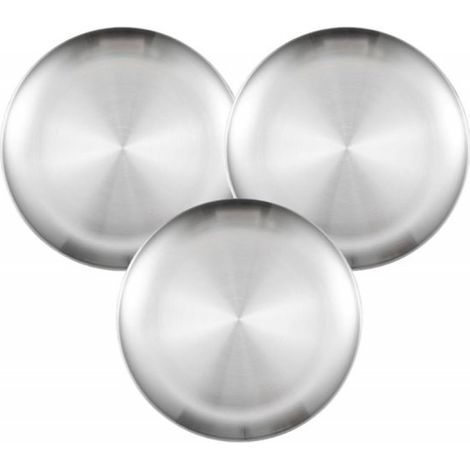 Assiettes rondes en acier inoxydable 304 - Lot de 3 - XL - 23 x 23 x 1,4 cm - Assiette de camping en acier inoxydable - Plateau de service - Assiette à fruits - Assiette pour barbecue - Vaisselle de c (1/5)