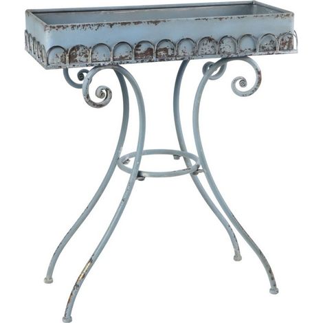 65cm Decorative Metal Garden Table - L56 x W25 x H65 cm - Blue/Gold