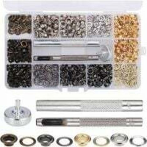 400pcs Trousse à œillets 5mm Kit Oeillets en Métal pour Bâche Ceinture Chaussures Chapeau Parachute avec 3pcs Outils et Boîte de Rangement 4 Couleurs (1/5)