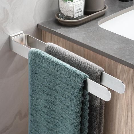 Porte-serviettes à percer Porte-serviette Double Acier inoxydable 304 Argent Support de serviette à deux bras Porte-serviettes mural pour salle de bain et cuisine (1/5)