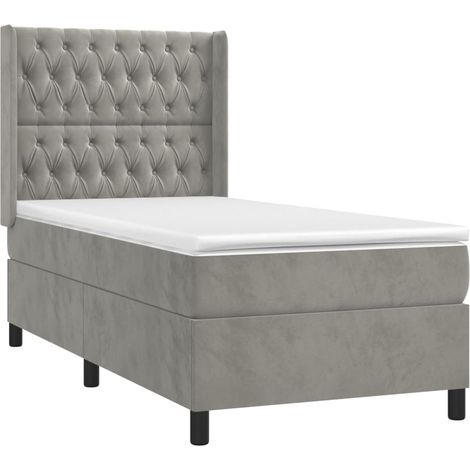 Cadre de lit LED avec sommier tête de lit matelas surmatelas 100x200 cm tissu velours gris clair TDL0207917