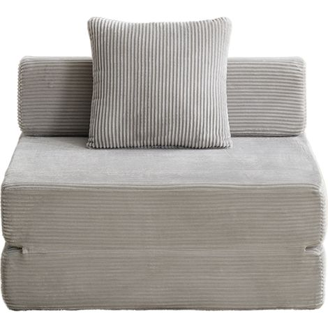 Klappbares Einzel-Futonsofa aus hellgrauem Cordvelours (1/5)