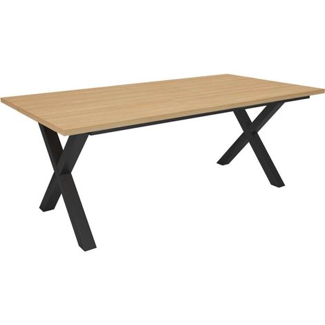 Mesa de comedor Adamuz de 194x90x74 cm con tablero de melamina, color roble soft y negro (1/4)