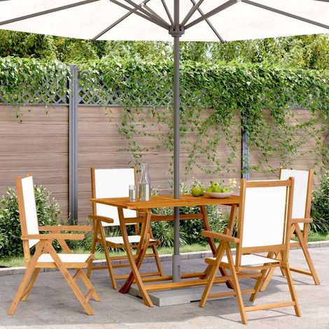vidaXL Fauteuils pliants inclinables 4 pièces, tissu blanc crème et bois massif (1/5)