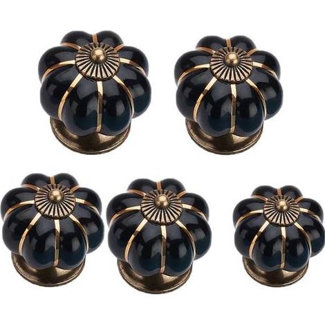 Coloré Halloween Citrouille En Céramique 40x40mm(Diamètre x Hauteur) Armoire Porte Boutons Commode Tiroir Tire Meubles Armoire Cuisine Poignées Vintage Cuivre Matériel Avec Vis(Noir) 5pcs (1/5)