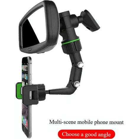 Support pour téléphone à miroir arrière de voiture non gênant, support facile à installer pour enregistrement vidéo arrière et support de bureau, compatible avec tous les téléphones (1/4)
