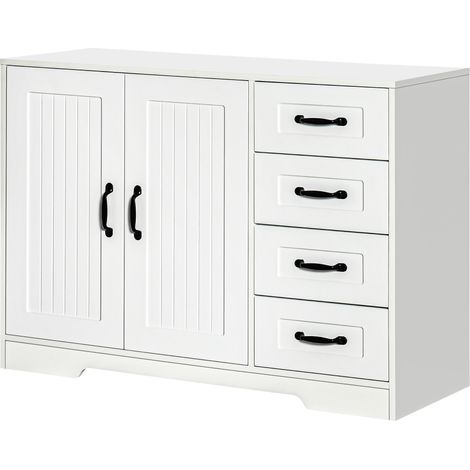 Commode moderne blanche 4 tiroirs 1 placard 105x40x76 cm, meuble de rangement design (1/5)