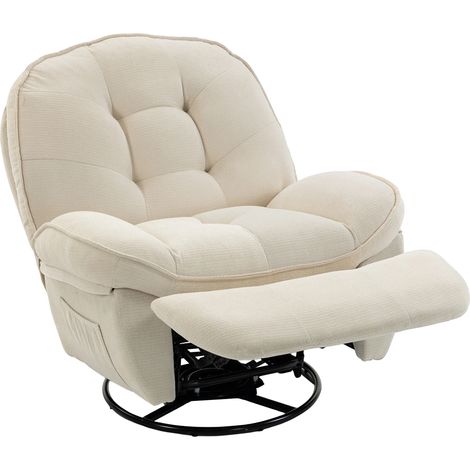 Chenille Relaxsessel, Manuell verstellbar, 360° Dreh- und Wippsessel mit breitem Sitz, hoher Rückenlehne, Cremeweiß (1/5)
