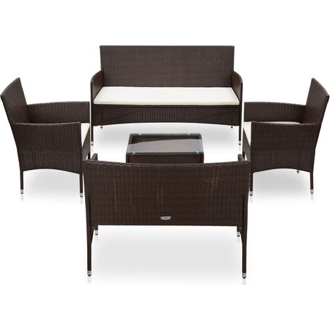 5-tlg. Garten-Lounge-Set mit Auflagen Poly Rattan Braun