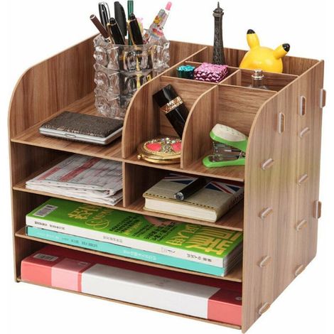 Organizador de escritorio de madera, juego de almacenamiento de diseño, organizador multifuncional para bolígrafos, lápices y accesorios de papel A4 – RAPANDA