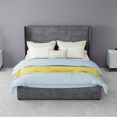 Cama con almacenaje y cabecero tapizado gris 140 x 200 cm OKWISH (1/5)