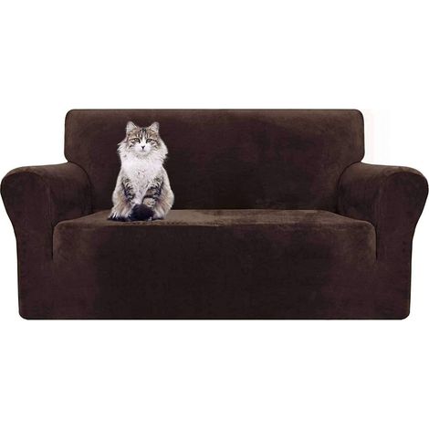Housse de canapé en Velours Extensible, Housse de canapé pour 2 Places, Housse de canapé de Protection Lavable antidérapante pour Meubles, Housse de canapé-Brun-2 Places (1/5)