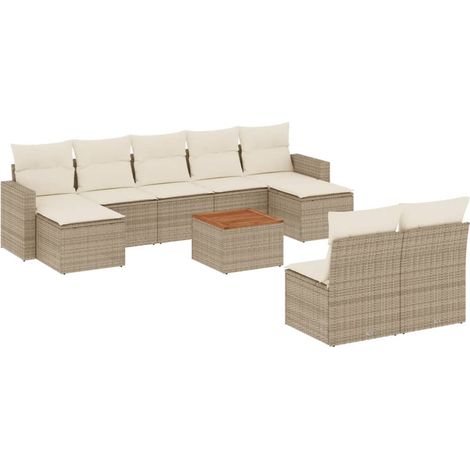 Maison Exclusive - Set Divano da Giardino 10 pz con Cuscini Beige in Polyrattan (1/3)