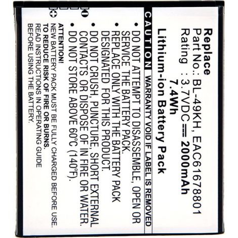 NX - Batterie téléphone, smartphone, GSM pour LG 3.7V 2000mAh - BL-49KHEAC61678801 (1/3)
