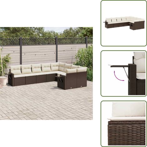The Living Store 9-tlg. Garten-Sofagarnitur mit Kissen Braun Poly Rattan - Gartengestell - Gartenmöbelset - PE-Rattan - Outdoor Möbel - Lounge Set (1/5)
