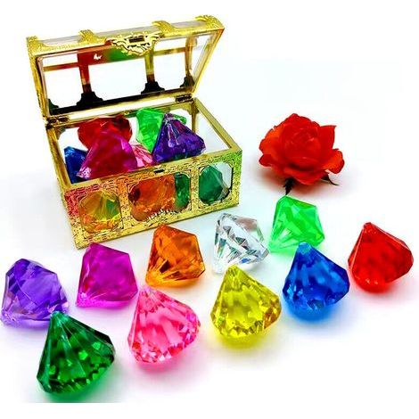 Giocattolo subacqueo con pietre preziose, 10 grandi diamanti colorati con forziere del tesoro dei pirati, giocattoli da piscina per bambini e bambine, regalo per l'allenamento di nuoto (1/4)