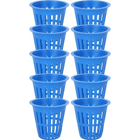Lot de 10 paniers de culture hydroponique en plastique, en maille, pour balcon et jardin (bleu). (1/5)