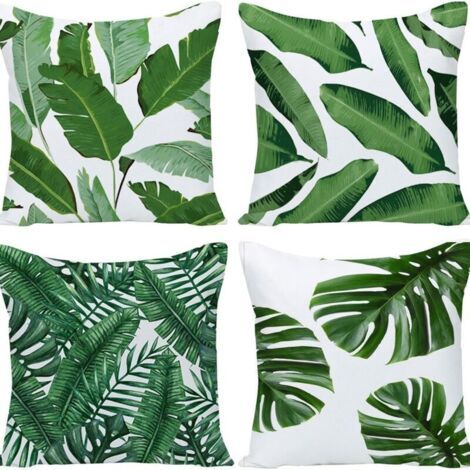 BUNTHAUS Lot de 4 housses de coussin tropicales, motifs feuilles vertes, 45x45 cm, pour canapé, lits, chaises, voiture, salon.