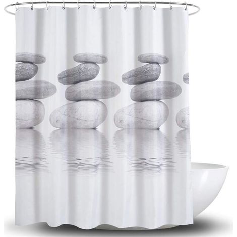 Rideau De Douche - Tissu Gris Galet - Imperméable Anti-moisissure - 180 x 180 cm - 1 Pièce (1/5)