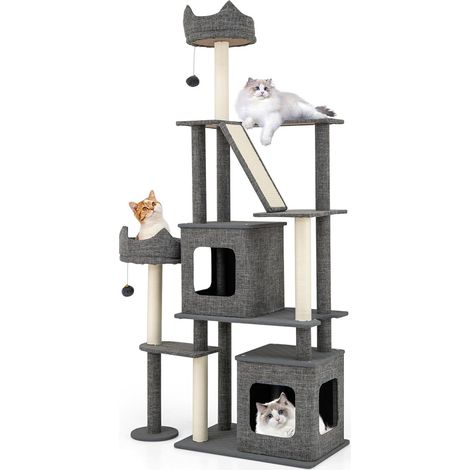 180 cm albero per gatti torre multi livello posti per grattare mobili con 2 condomini rimovibili e palle pendenti (1/4)