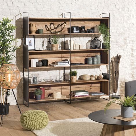 DANDY - Etagère niche 3 niveaux bois Pin recyclé et métal DANDY (2 COLIS) (1/5)