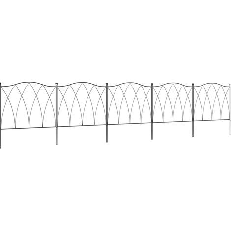 Set mit 5 dekorativen schwarzen Metall-Gartenzäunen – 305 x 62 cm