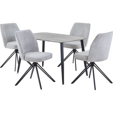 Aspen Grey Oak Rectangular Table & 4 Light Grey Swivel Dining Chairs - MDF/Metal/Fabric - L69 x W46 x H92 cm