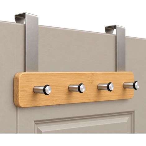Appendiabiti da Porta in Bambù con 4 Ganci da 33x18,5 cm, Senza Forare - Attaccapanni Salvaspazio per Giacche, Borse, Asciugamani e Accessori (1/5)