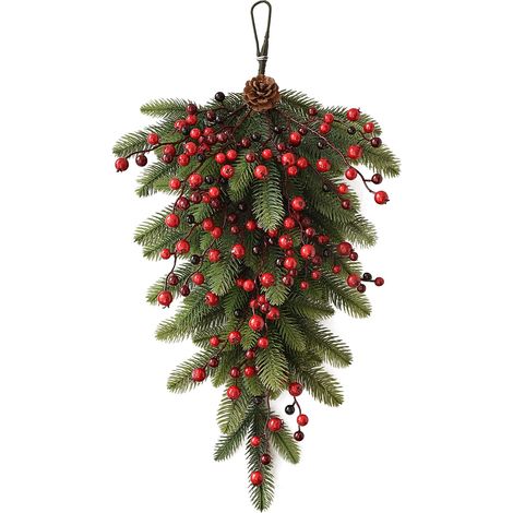 Umgedrehte Blumenwanddekoration für Weihnachten – Rote und grüne Früchte (1/5)