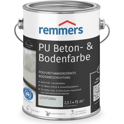 Remmers PU Beton- und Bodenfarbe, lichtgrau, seidenmatt, 2,5 Liter, Betonfarbe, für Beton/Estrich/Zementfaserplatten, belastbar und chemikalienbeständig