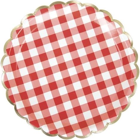 8 assiettes carton festonnées guinguette, rouge et bordeaux, vaisselle jetable pour fêtes et événements (1/5)