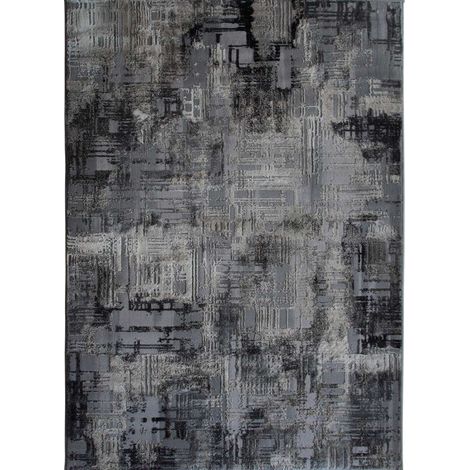 Tapis salon graphique abstrait gris 120x170 cm – 100% polyester – Épaisseur 10 mm – Entretien facile aspirateur ou chiffon humide – Thedecofactory