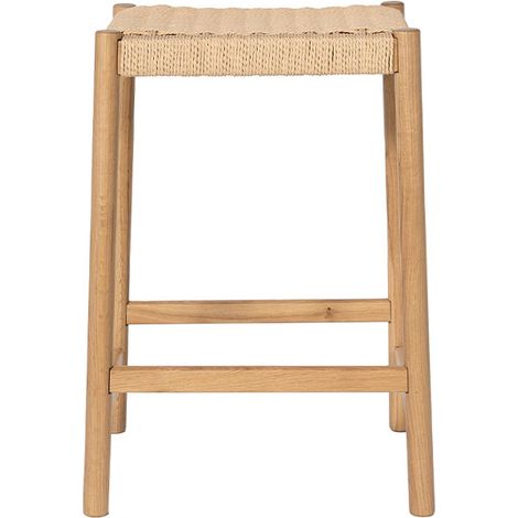 Tabouret de bar en corde tressée et bois H65cm - Bois clair - Paolo (1/5)