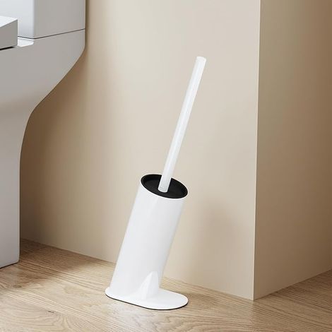 Brosse WC Blanche avec Support Moderne Finition Brillante Élégante Accessoire Toilettes Stable Résistant Facile à Nettoyer (1/5)