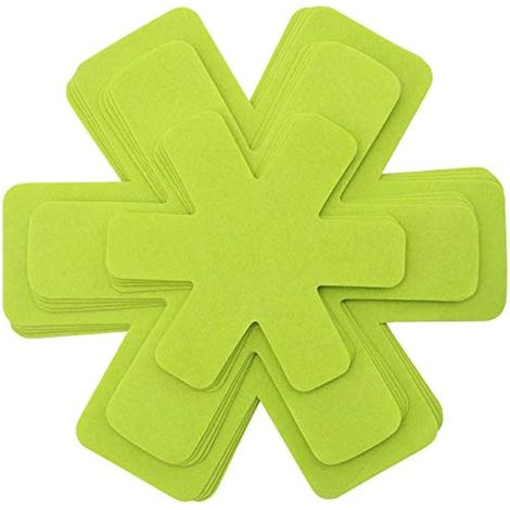 Protège-casseroles et poêles, lot de 12, 3 tailles, séparateurs/plaques de protection verts pour empiler les ustensiles de cuisine dans le placard.