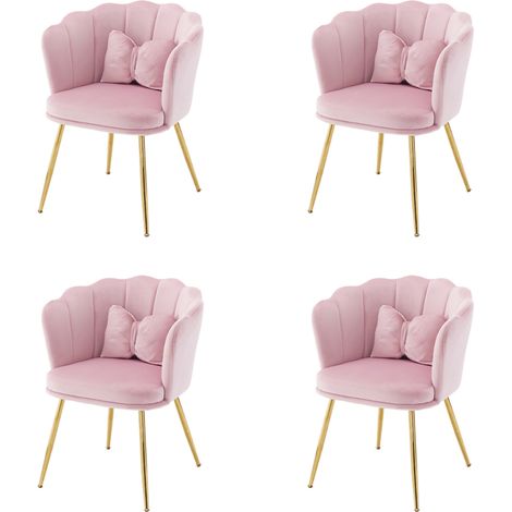 Set mit 4 gepolsterten Samtstühlen in Rosa, Blütenrücken, goldene Metallbeine (1/5)