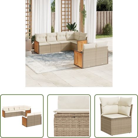 Gartensessel -  7-tlg. Garten-Sofagarnitur mit Kissen Beige Poly Rattan (1/5)